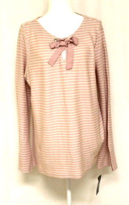 CHAPS PINK & WHITE STRIPED SHIRT WOMAN SIZE XL BOW FRONT LONG SLEEVE RELAX NWT