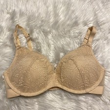 Lively 34D Bra Beige Lace Padded Wireless Back Closure Adjustable Strap FLAW