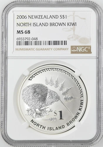 2006 New Zealand 1 oz Silver North Island Brown Kiwi - NGC MS68 - F43