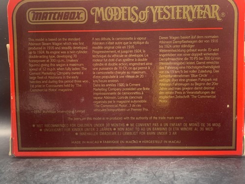 Matchbox Yesteryear Y-18 1918 Atkinson Model 'D' Steam Wagon - Picture 2 of 2