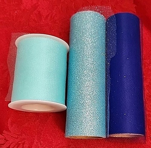 TULLE LOT of 3 Spools BLUES Used Partial 6" wide & 3" wide Glitter Shiny
