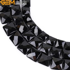 Faceted Square Onyx Natural Black Agate Gemstone Beads For Jewelry Making 15"
