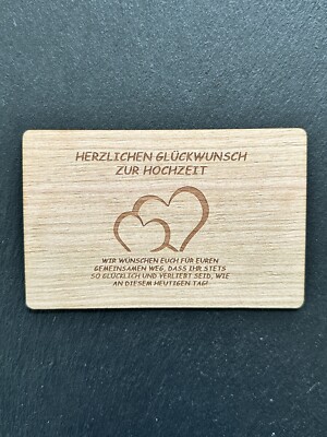 Hochzeitskarte Aus Holz Mit Umschlag – 15x11 Cm, Graviertes Hochzeitsauto-Design, Personalisierbar