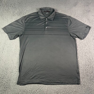 Nike Tiger Woods Polo Shirt Mens Medium Gray Stripe Golf 401431