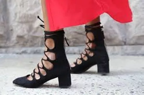 ZARA BLACK LACE UP HEELED SHOES SANDALS KNEE HIGH SIZE EU 37 UK 4 US 6.5