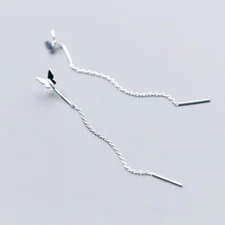 Tiny Butterfly 925 Sterling Silver Thread Line Threader Dangle Earrings A1172