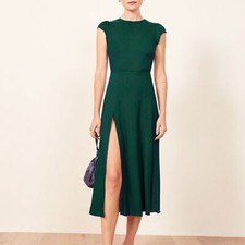 Reformation Cap Sleeve Cutout High Slit Midi Dress Green Size 4