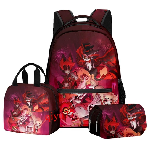 3pc Hazbin Hotel Backpack Kid School Bag Lunch Bag Pencil Case Travel Rucksack - Picture 9 of 42