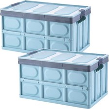 Lidded Storage Bins 2 Pack 30L Collapsible Box Crates 2 30 L, Blue