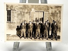 WW2 Era Photo Group U.S. GIs Standing In Front Of Building With Shutters