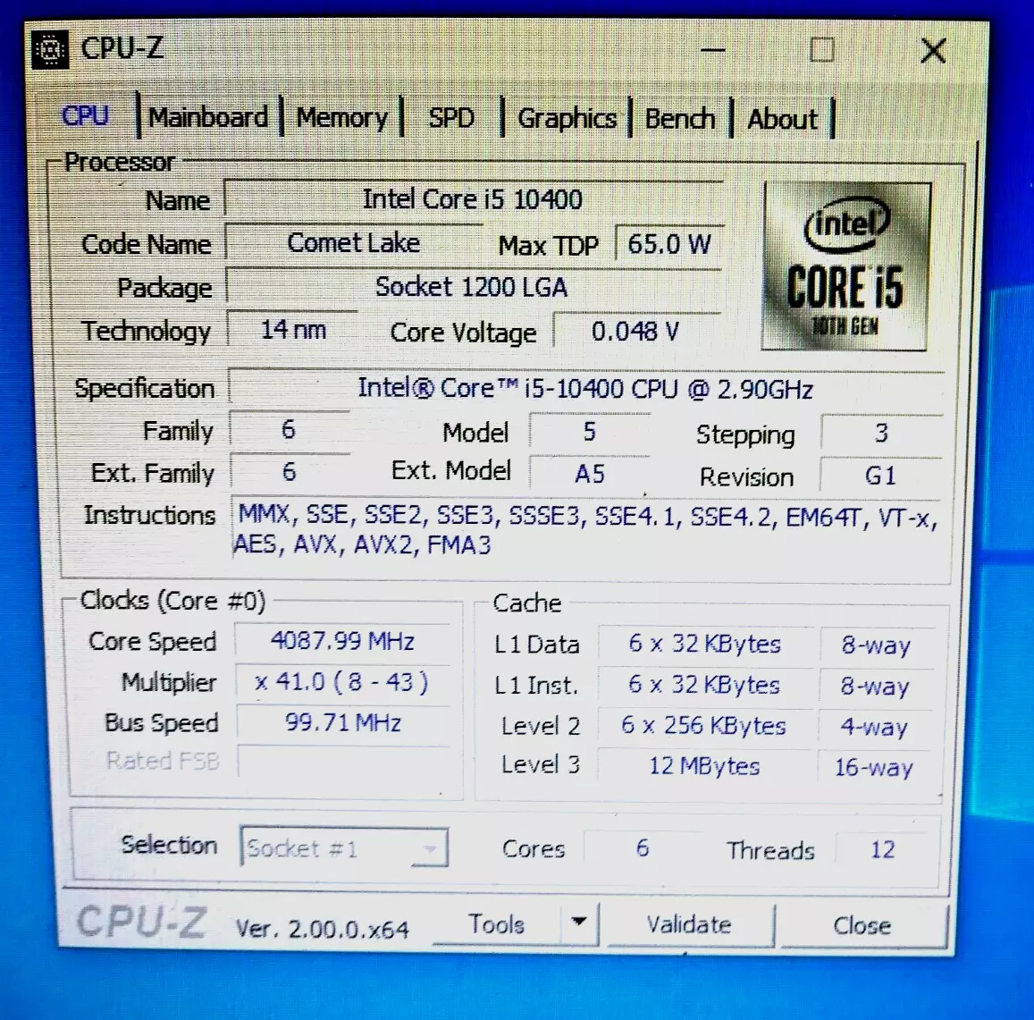 Intel Core i5-10400 SRH3C 6-Core 2.9 GHz LGA1200 Intel UHD