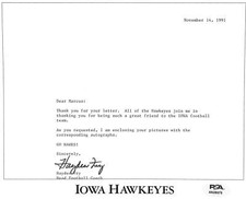 Hayden Fry Football Coach Signed TLS Letter University of Iowa PSA/DNA 185276