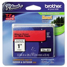 Brother P-Touch TZE451 0.94" x 26.2' Laminated Labeling Tape - Black on Red New