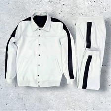 Men  s Brayden Real Lambskin Leather Tracksuit   White  Black Sweatsuit