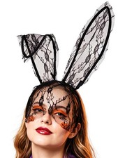 Lace Bunny Ears Headband Veil Black Halloween Headwear for Women