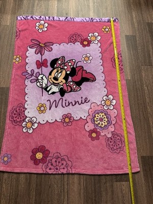 Disney Minnie Mouse Plush Blanket Pink Floral Satin Trim 30x45 Toddler HTF