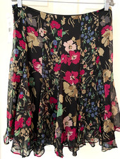 Ralph Lauren Georgette Black Floral Skirt 6 Midi Hanky Ruffled Fairy Festival NW