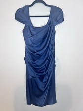Vera Wang Mid Ruched Silk Cocktail Dress In Navy - Size 4 (38)