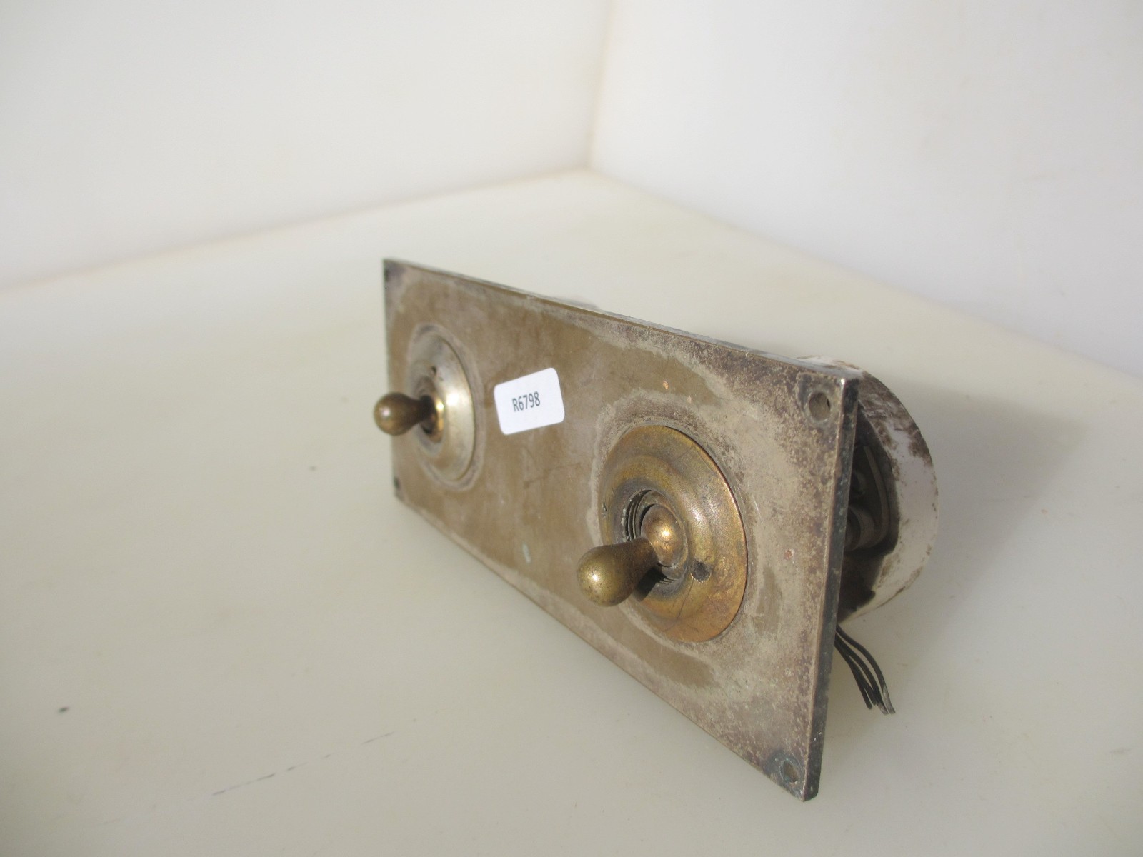 Vintage Brass Light Switch Double Plate Ceramic Old Antique Switches Nickel