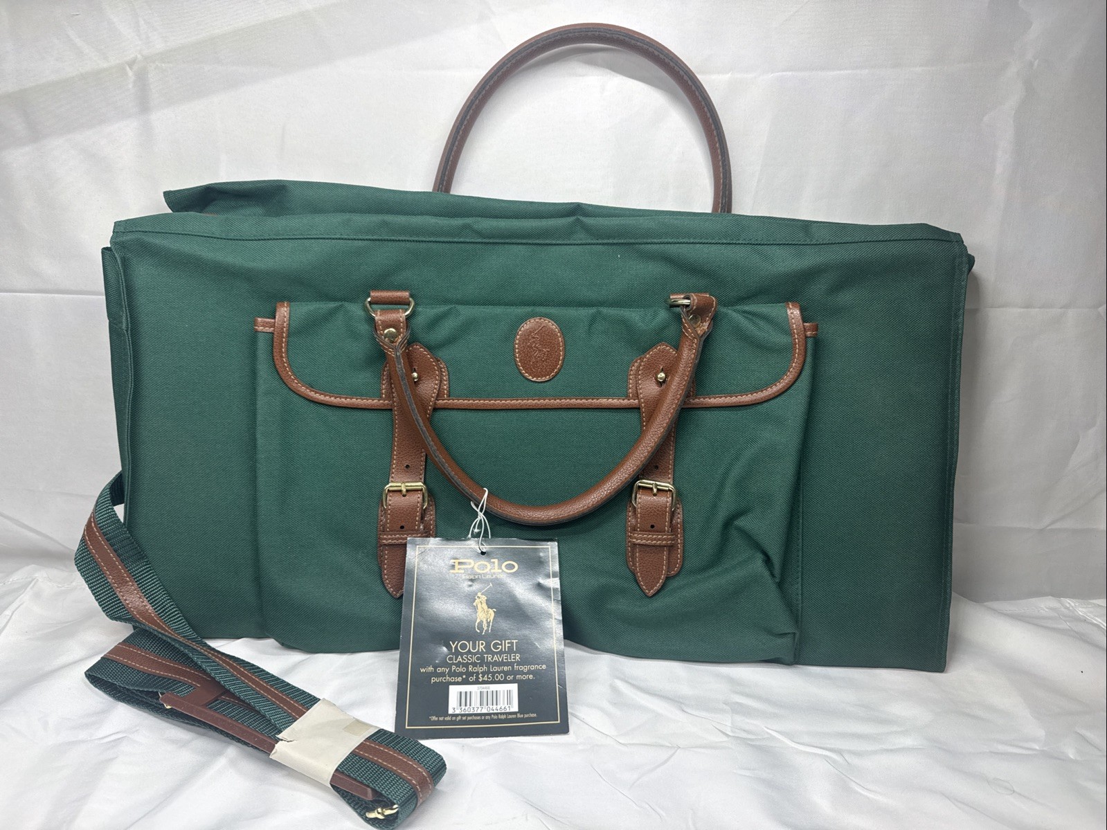 Vtg POLO Ralph Lauren Weekender Duffle Bag Canvas Green/Brown Large