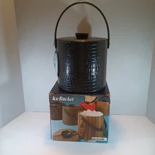 Shelton Ware Ice Bucket Retro Barware Black Leather MCM in Box 3 Quart