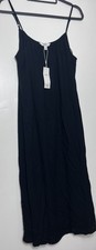 M&S Black Plain Strappy Eco Viscose Midi Shift Dress Size UK 14 New