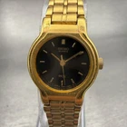 Seiko SX Watch Women 19mm Black Dial Gold Tone Round V401-0091 New Battery VTG