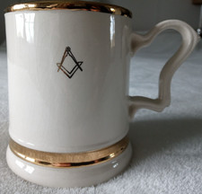 Free Masons Tankard Mug, Ceramic, Gold Edge, Masonic Hyde Lodge