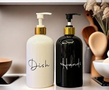 2tlg Spül Flüssigseifenspender Set 500ml Nachfüllbare Flaschen Weiß & Schwarz