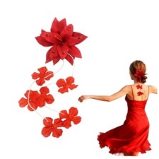 Red Spider Lily Hair Clip with Pearl Tassel, Large Flower Hairpins for Women,