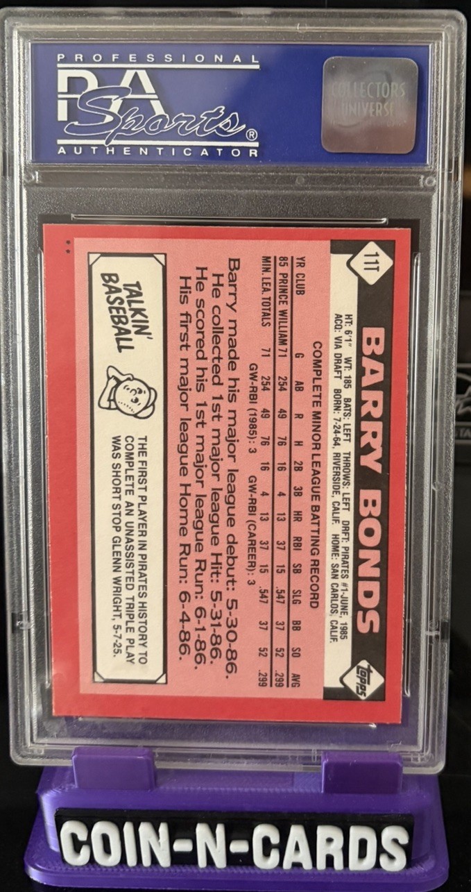 1986 Topps Traded - Barry Bonds Rookie #11T PSA 8 view 2
