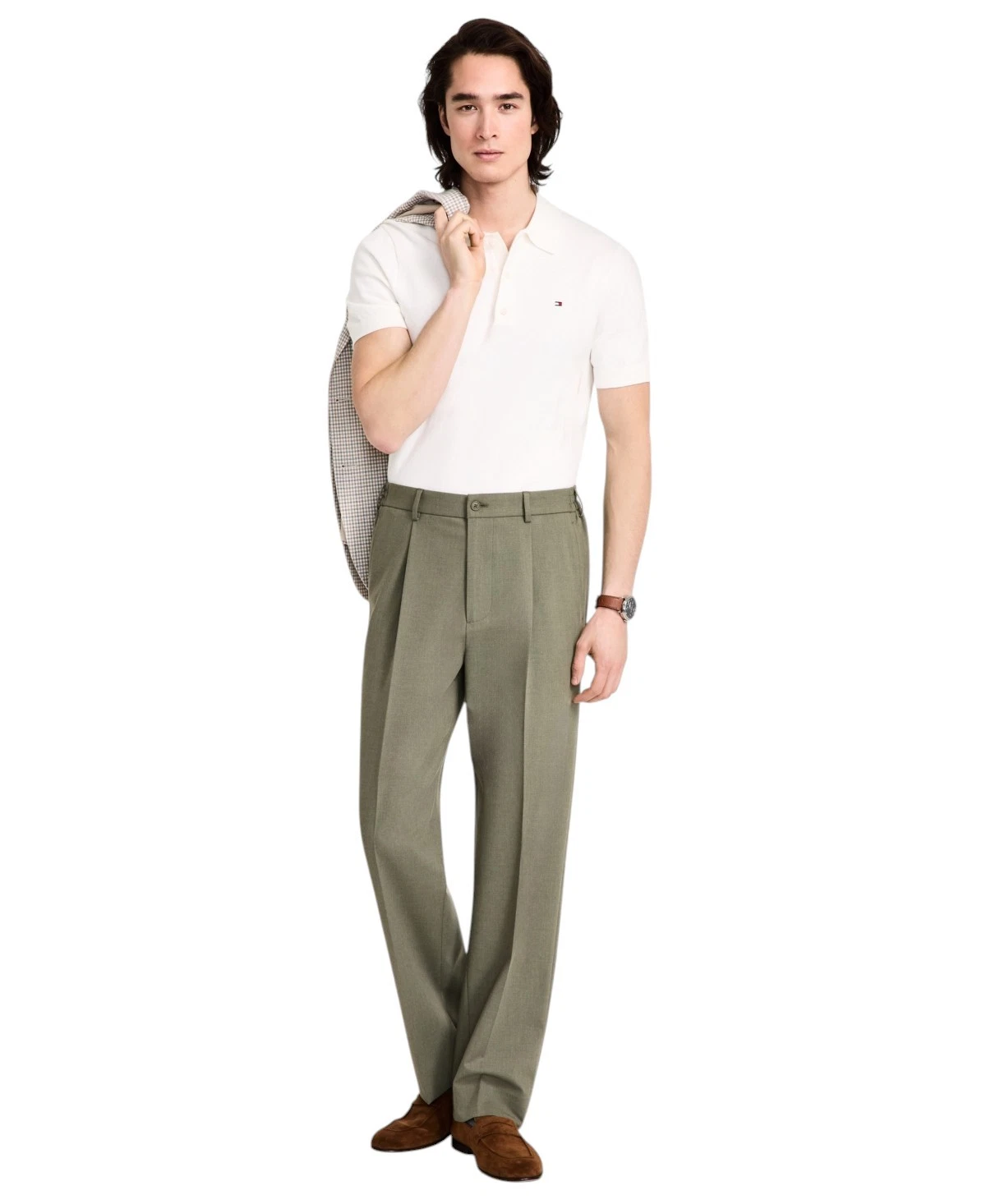 Tommy Hilfiger Mens Relaxed fit Dress Pants 32 / 30 Olive Green Solid