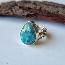 Blue Copper Turquoise Ring 925 Sterling Silver Women  Girls Gift Ring PG8730