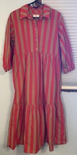 Anthropologie Maeve The Bettina in Honey Red Striped Tiered Shirt Dress M
