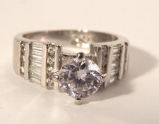 925 Sterling Silver RSC Round  Baguette C Z Engagement Ring Size 7 Brilliant