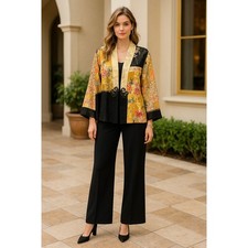 SPENCER ALEXIS Kimono Top Jacket Black Multicolor Floral Lace Silk Blend Medium