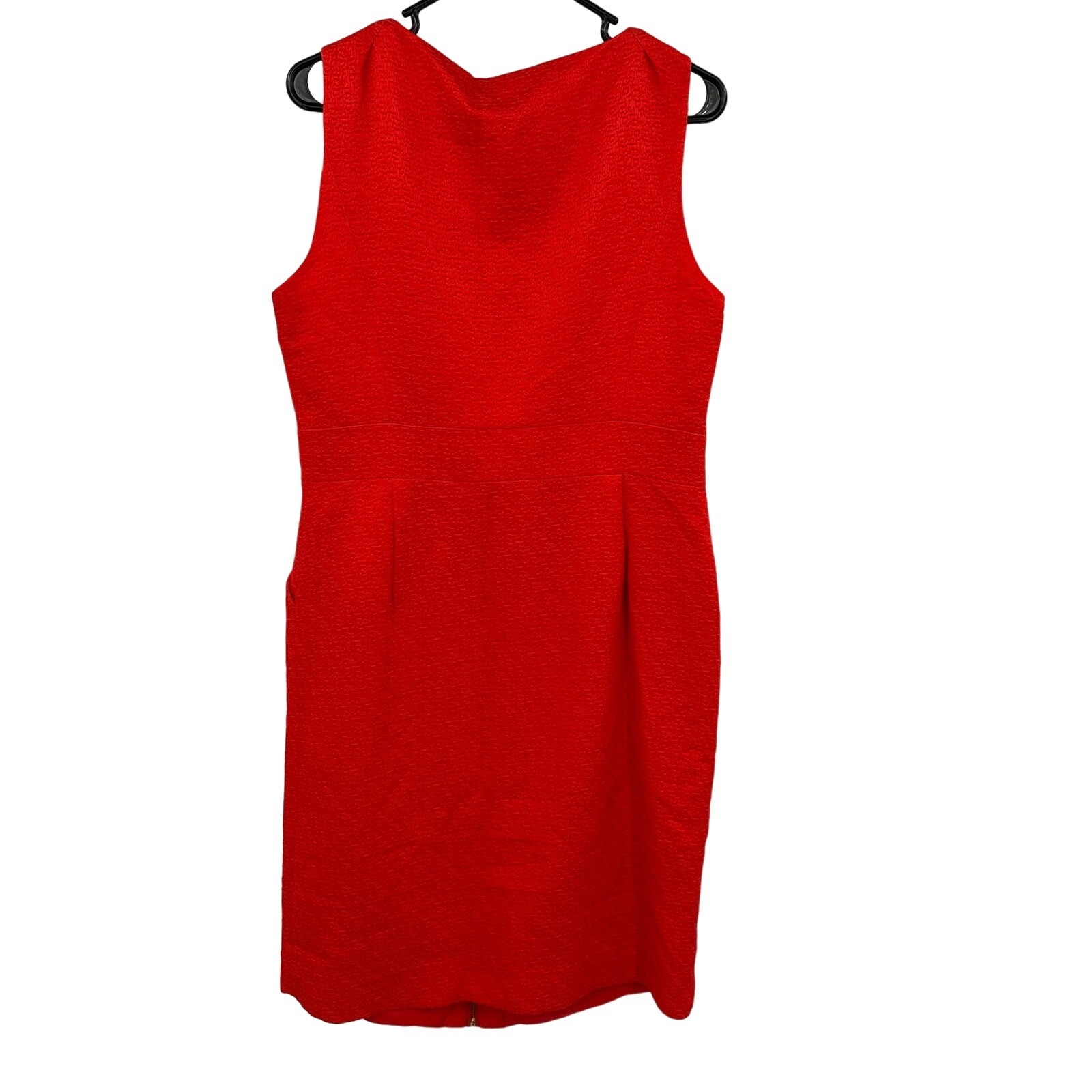 Tory Burch Sz 12 Dress Red Silk Front Zip Sheath Sleeveless Formal Fancy Pockets thumbnail 2