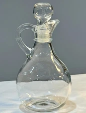 Oil/ Vinegar Cruet With Stopper Vintage Clear Glass With Handle