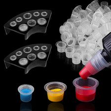 600Pcs Tattoo Ink Caps with 2Pcs Tattoo Ink Cups Holder - SML Mixed Size Tattoo