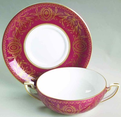 Royal Worcester Pompadour Red and Gold Cream Soup & Saucer 2235603