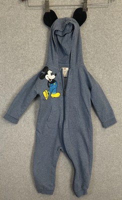 Levi s x Disney Mickey Mouse Baby Romper 24M Blue Hooded Jumpsuit Ears Zip Up