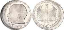 2 DM 1970 F Planck J.392 Fehlpr&auml;gung auf Auslandsrohling 10 % dezentriert 148553