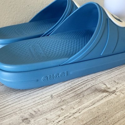 New Gucci Interlocking G Super Blue Rubber Pool Slides men size 8