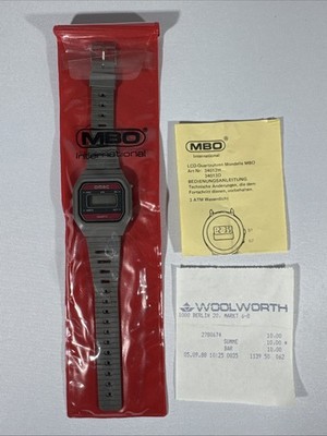 Vintage OMAC LCD Digital Quartz Herren Armbanduhr 1988 OVP + Kassenbon