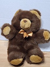Walmart Brown Teddy Bear Bow Hard Eyes 11" Vintage Plush Stuffed Animal