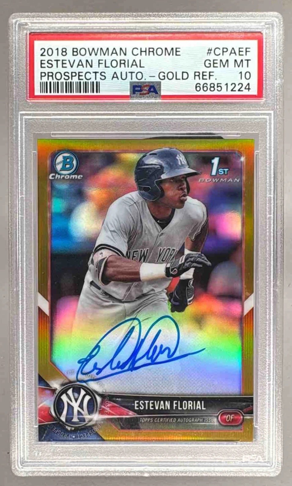Bowman Chrome 1st 2018 Gold Refractor Auto 13/50 PSA 10 Estevan Florial Yankees