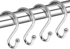 Chrome Metal Shower Curtain Hooks Rustproof S Shaped Heavy Duty Rings 12 Pack