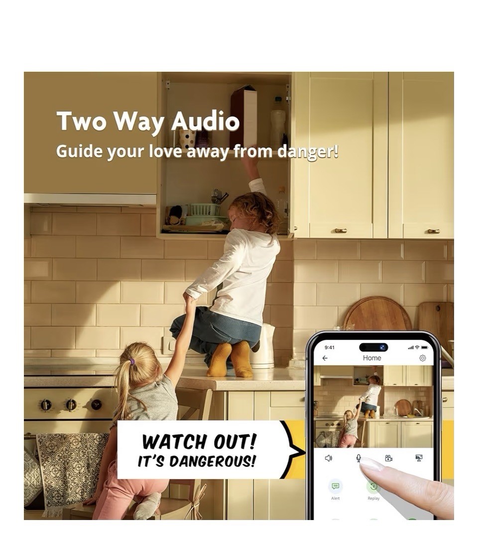 2K pan/tilt WiFi cam with motion detect, night vision, auto-track, 2-way talk