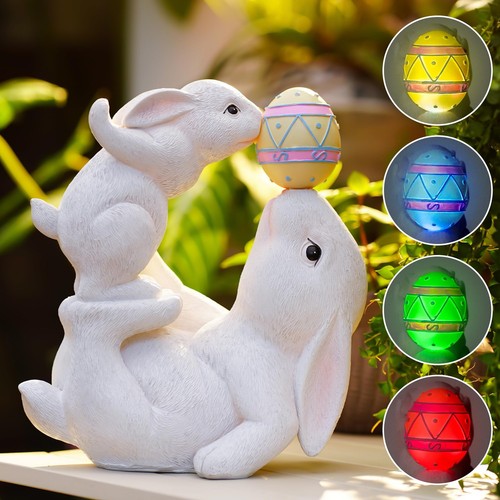 Easter Bunny Decor Solar Garden Outdoor Statues with Easter Egg LED Lights – ...