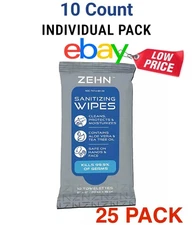 25 PACKS of 10 ZEHN-X Antiseptic Sanitizing Wipes w/ Aloe Vera & Tea Tree Oil